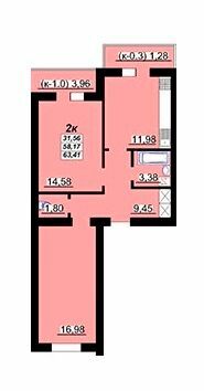 2-комнатная 63.41 м² в ЖК Лазурный от 18 500 грн/м², Полтава