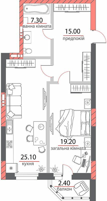 1-комнатная 69 м² в ЖК на ул. Пилипа Орлика, 26 от 35 200 грн/м², Полтава