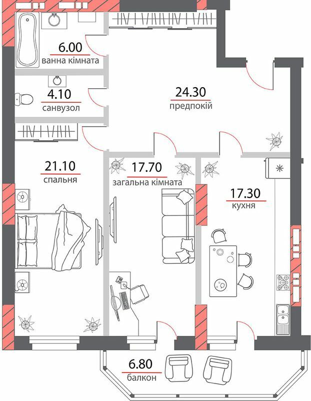 2-комнатная 97.3 м² в ЖК на ул. Пилипа Орлика, 26 от 37 300 грн/м², Полтава