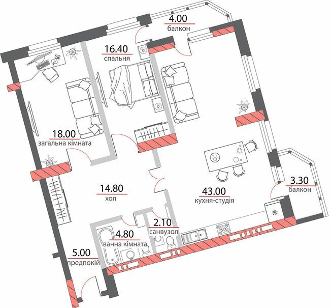 2-кімнатна 115 м² в ЖК на вул. Пилипа Орлика, 26 від 37 300 грн/м², Полтава