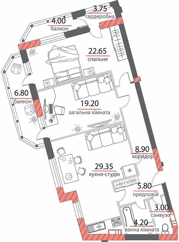 2-комнатная 107.65 м² в ЖК на ул. Пилипа Орлика, 26 от 37 300 грн/м², Полтава