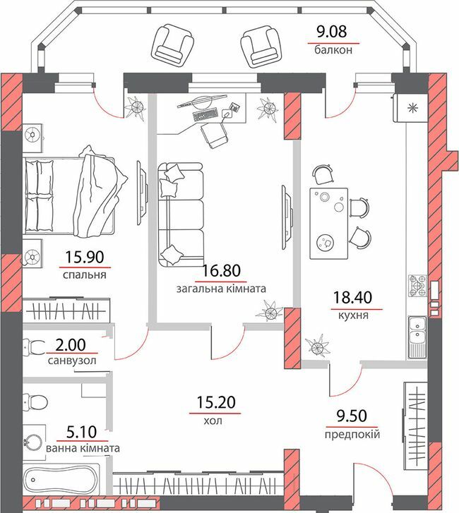 2-кімнатна 91.98 м² в ЖК на вул. Пилипа Орлика, 26 від 37 300 грн/м², Полтава