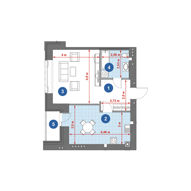 1-кімнатна 54.01 м² в ЖК Central Park від 20 650 грн/м², м. Кременчук