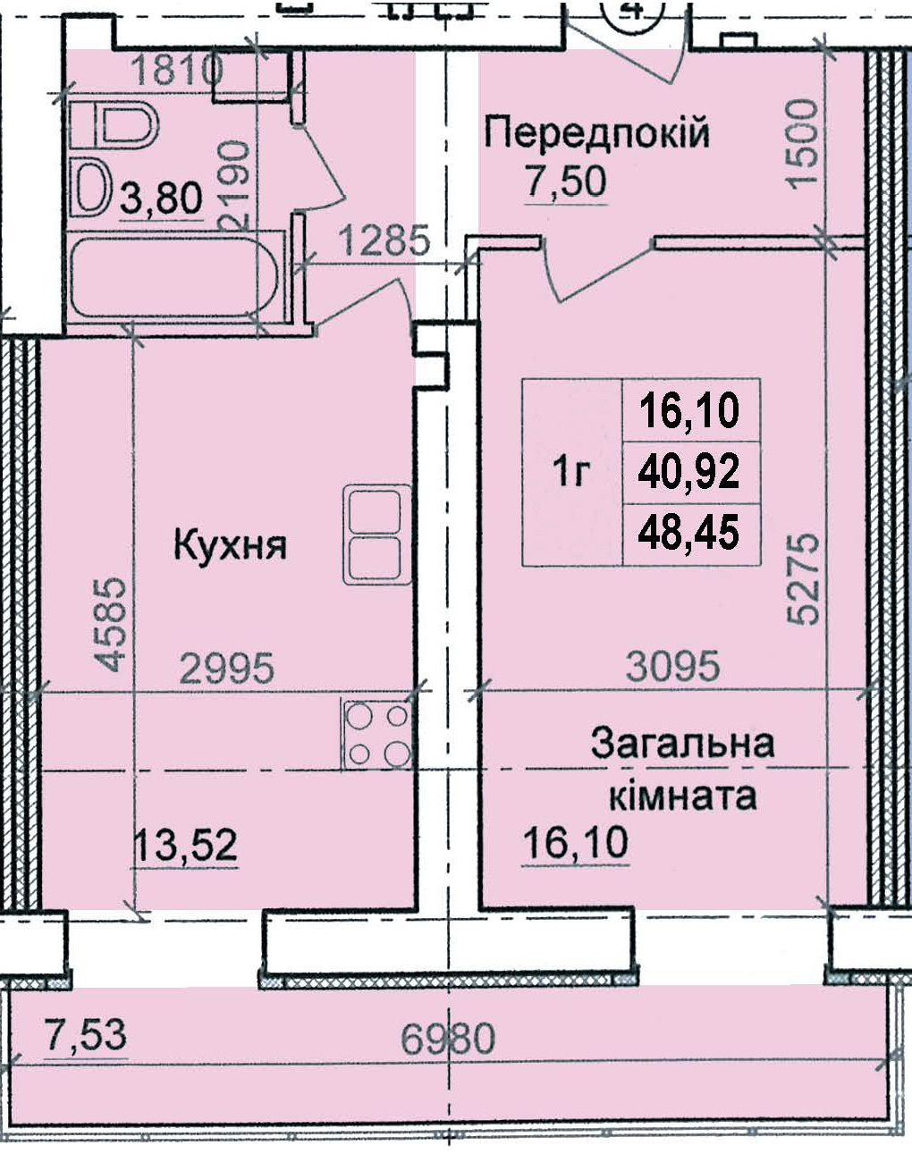 1-кімнатна 48.45 м² в ЖК по пров. Олега Кошового, 12 від 14 800 грн/м², м. Кременчук