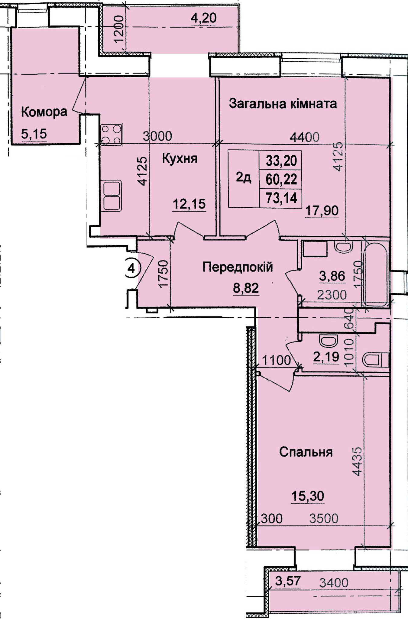 2-комнатная 73.14 м² в ЖК по пер. Олега Кошевого, 12 от 13 000 грн/м², г. Кременчуг