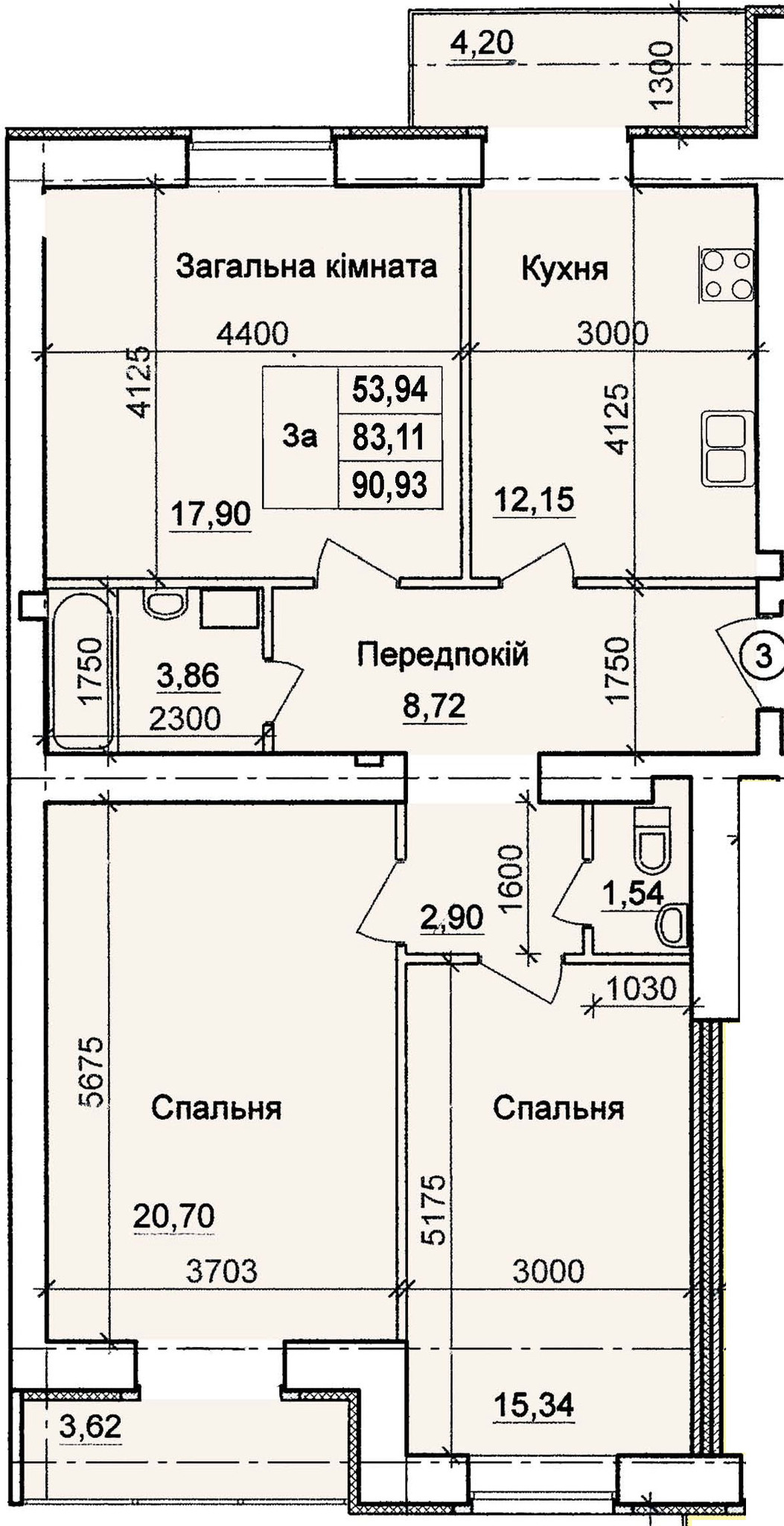 3-комнатная 90.93 м² в ЖК по пер. Олега Кошевого, 12 от 17 500 грн/м², г. Кременчуг