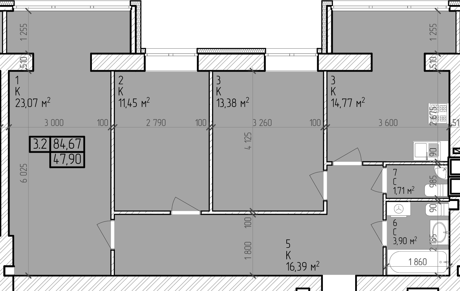 3-кімнатна 84.67 м² в ЖК Центральний від 17 000 грн/м², м. Горишні Плавні