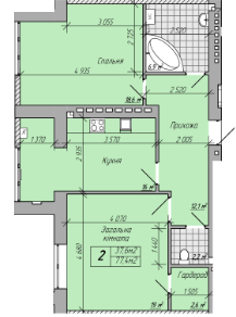 2-кімнатна 77.4 м² в ЖК на вул. Лейтенанта Покладова, 29 від забудовника, м. Кременчук