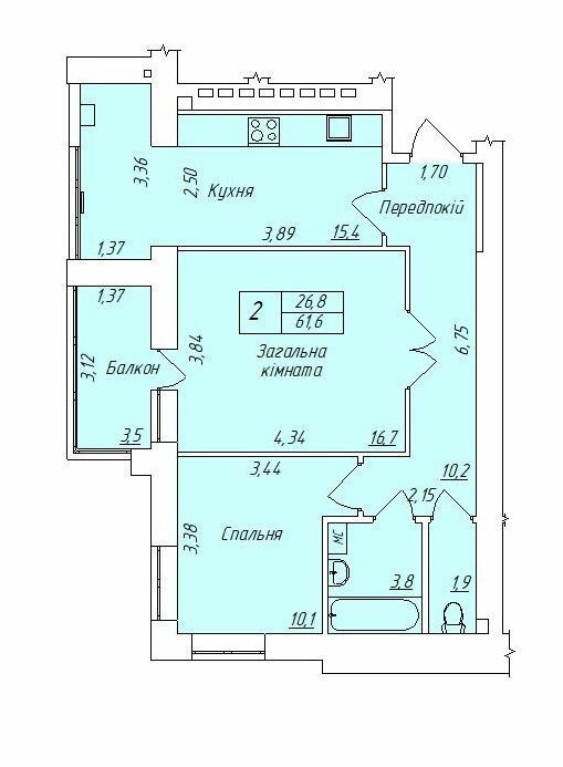 2-комнатная 61.6 м² в ЖК Центральный от 13 500 грн/м², г. Кременчуг