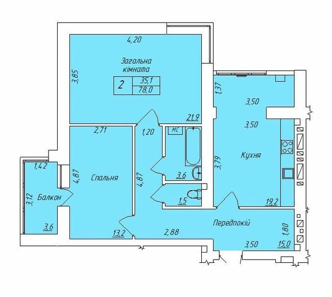 2-кімнатна 78 м² в ЖК Центральний від 14 000 грн/м², м. Кременчук