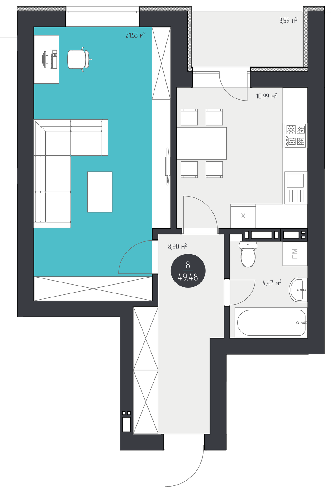 1-комнатная 49.48 м² в ЖК 3V Volkova от 17 750 грн/м², Кропивницкий