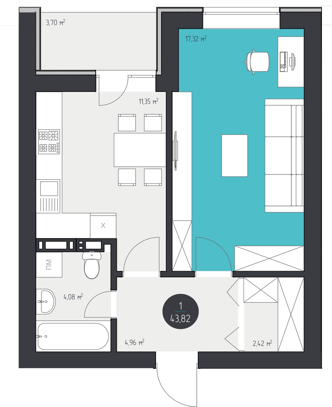 1-комнатная 43.82 м² в ЖК 3V Volkova от 17 750 грн/м², Кропивницкий