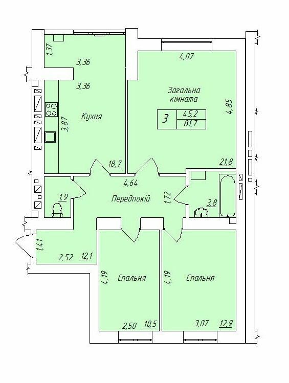 3-комнатная 81.7 м² в ЖК Центральный от 13 500 грн/м², г. Кременчуг