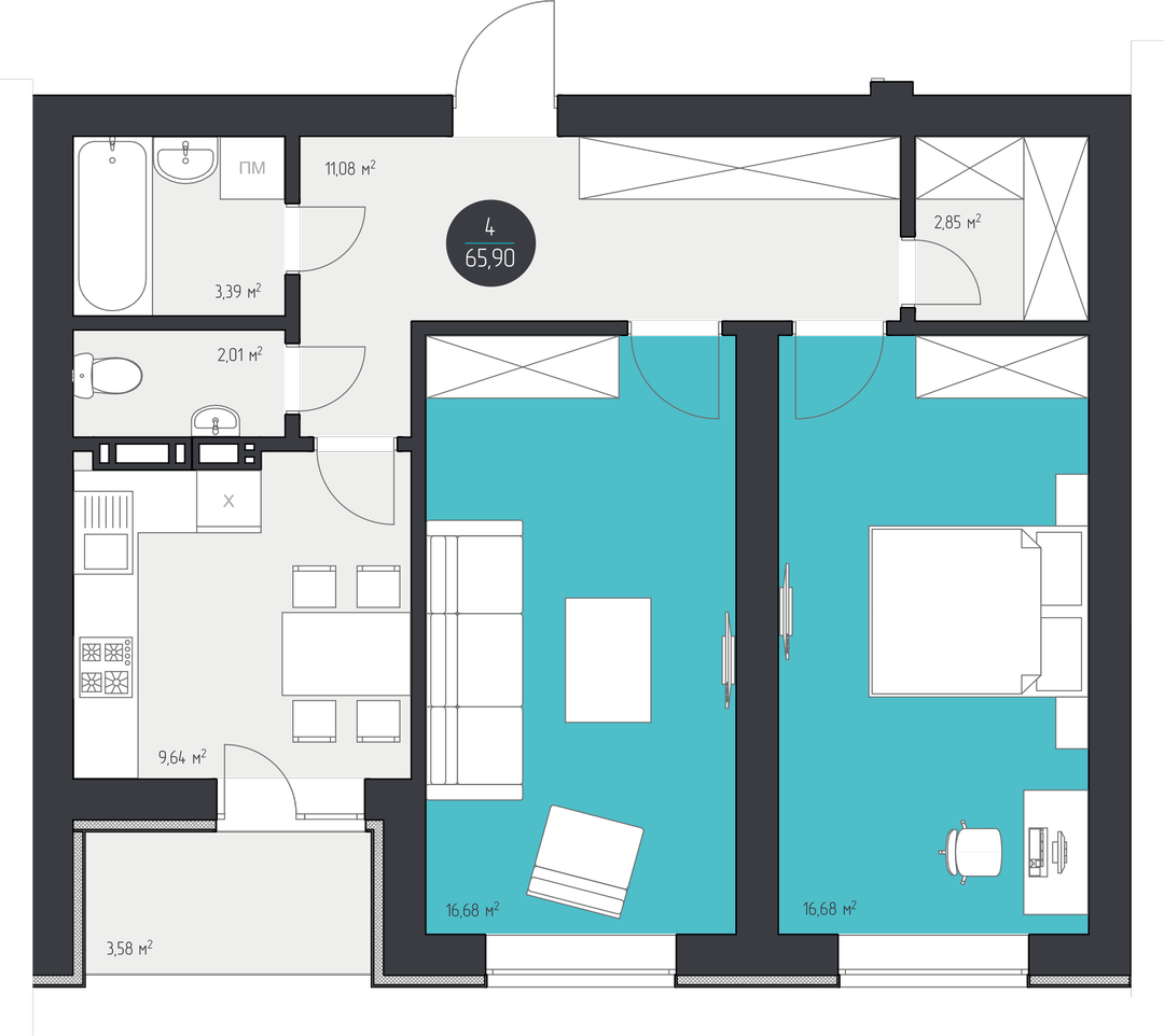 2-кімнатна 65.9 м² в ЖК 3V Volkova від 15 950 грн/м², Кропивницький