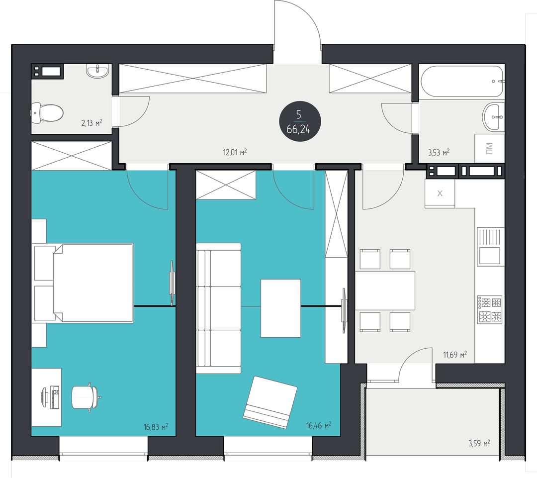 2-кімнатна 66.24 м² в ЖК 3V Volkova від 15 950 грн/м², Кропивницький