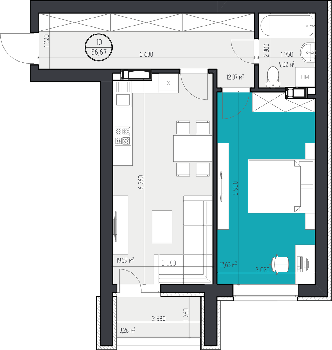 1-кімнатна 56.67 м² в ЖК 3V Volkova від 18 800 грн/м², Кропивницький