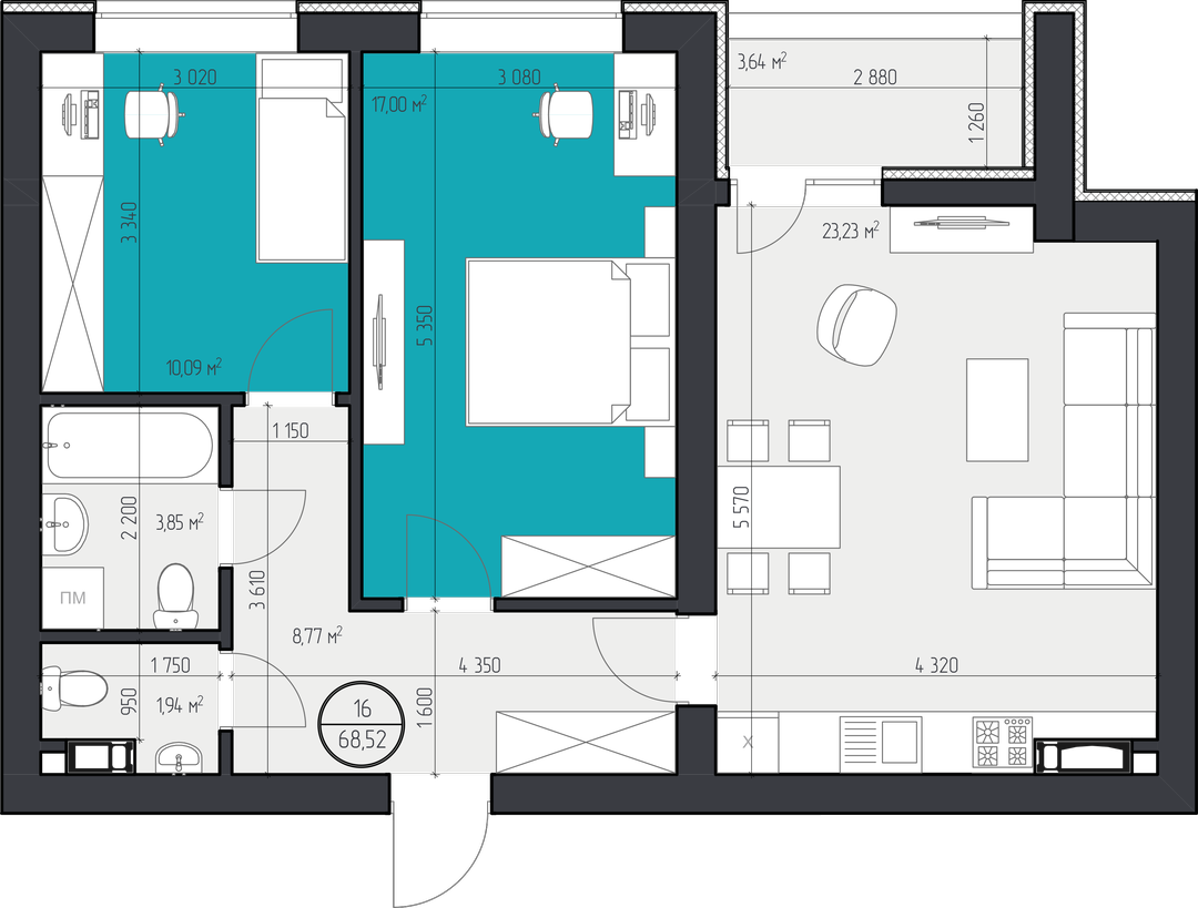 2-кімнатна 68.52 м² в ЖК 3V Volkova від 18 200 грн/м², Кропивницький