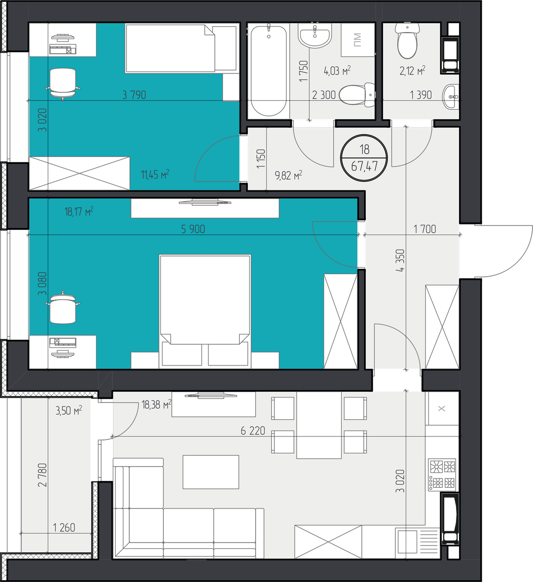 2-комнатная 67.47 м² в ЖК 3V Volkova от 18 200 грн/м², Кропивницкий