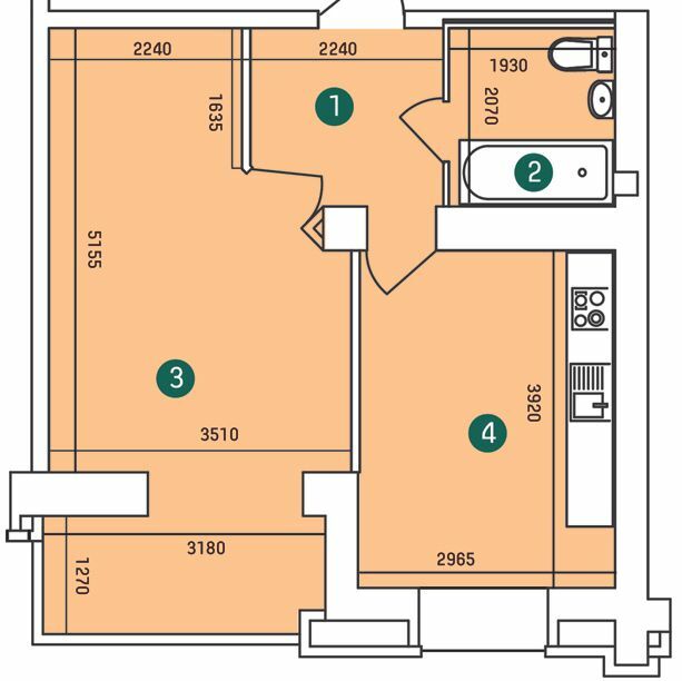 1-кімнатна 40.8 м² в ЖК Зарічний від 12 900 грн/м², Суми