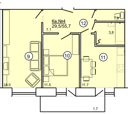 2-комнатная 55.7 м² в ЖК на ул. Данила Апостола, 19 от 11 000 грн/м², г. Миргород