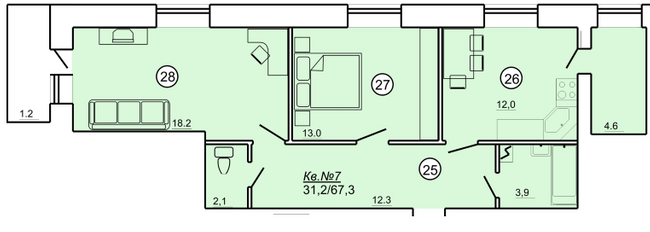 2-комнатная 67.3 м² в ЖК на ул. Данила Апостола, 19 от 14 000 грн/м², г. Миргород