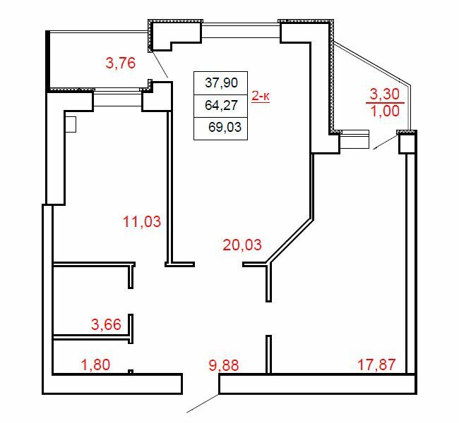 2-кімнатна 69.03 м² в ЖК Острів від 13 000 грн/м², м. Миргород