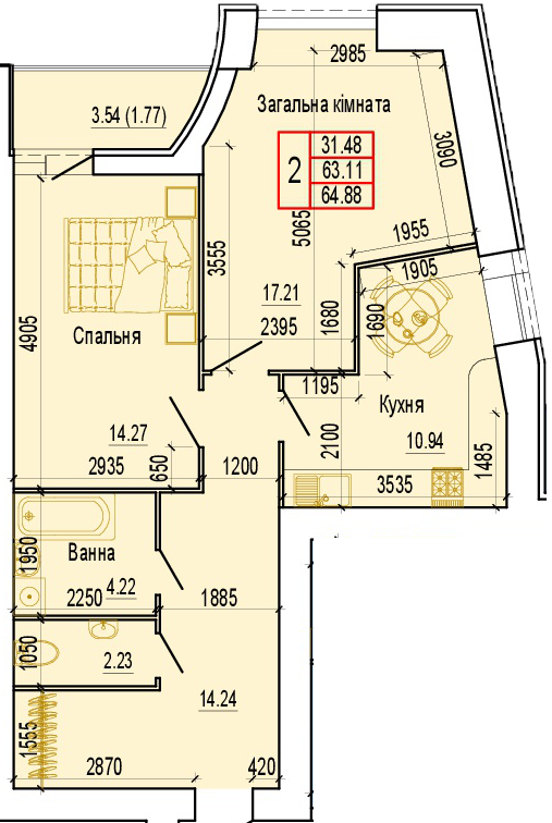 2-комнатная 64.88 м² в ЖК Эверест от 14 000 грн/м², Сумы