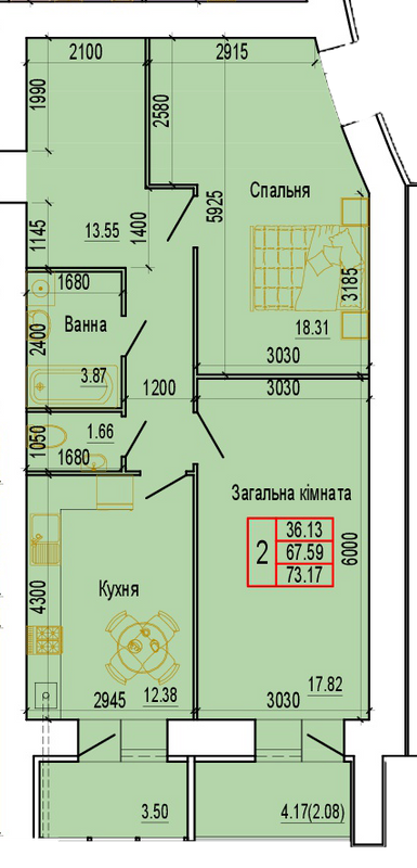 2-комнатная 73.17 м² в ЖК Эверест от 16 000 грн/м², Сумы