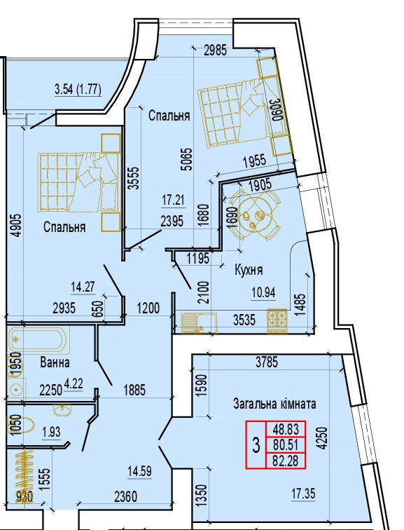 3-комнатная 82.28 м² в ЖК Эверест от 19 000 грн/м², Сумы