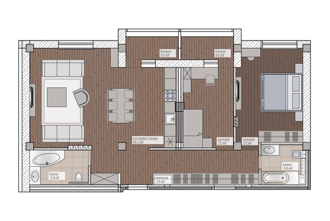 2-комнатная 97.1 м² в ЖК Парковий от 28 050 грн/м², Полтава