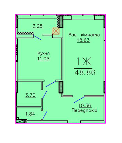 1-комнатная 48.86 м² в ЖК Панорама от застройщика, Сумы