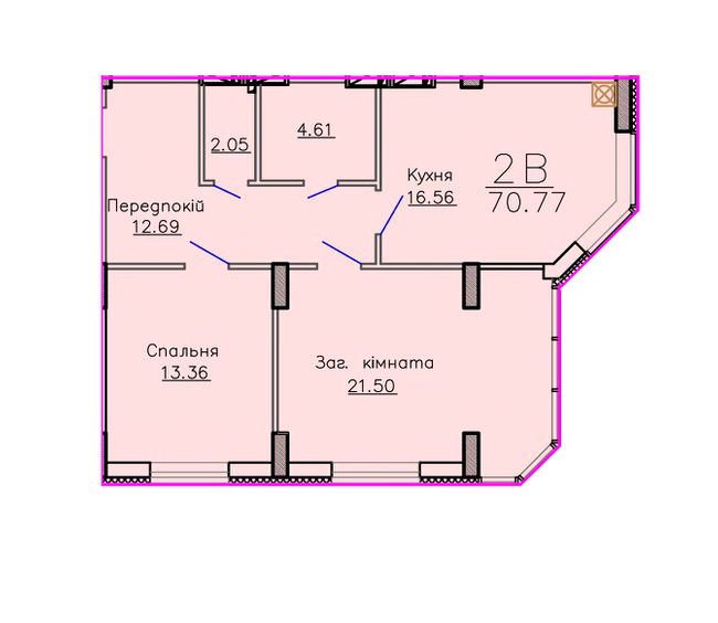 2-комнатная 70.77 м² в ЖК Панорама от застройщика, Сумы