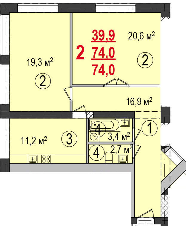 2-кімнатна 74 м² в ЖК Парк Стоун від 13 500 грн/м², Херсон