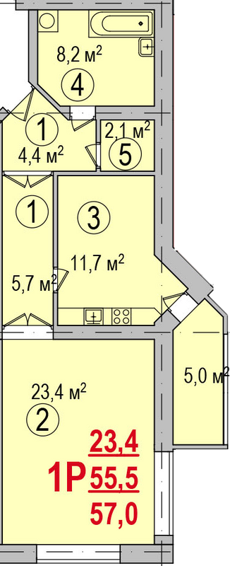 1-кімнатна 57 м² в ЖК Парк Стоун від 13 500 грн/м², Херсон