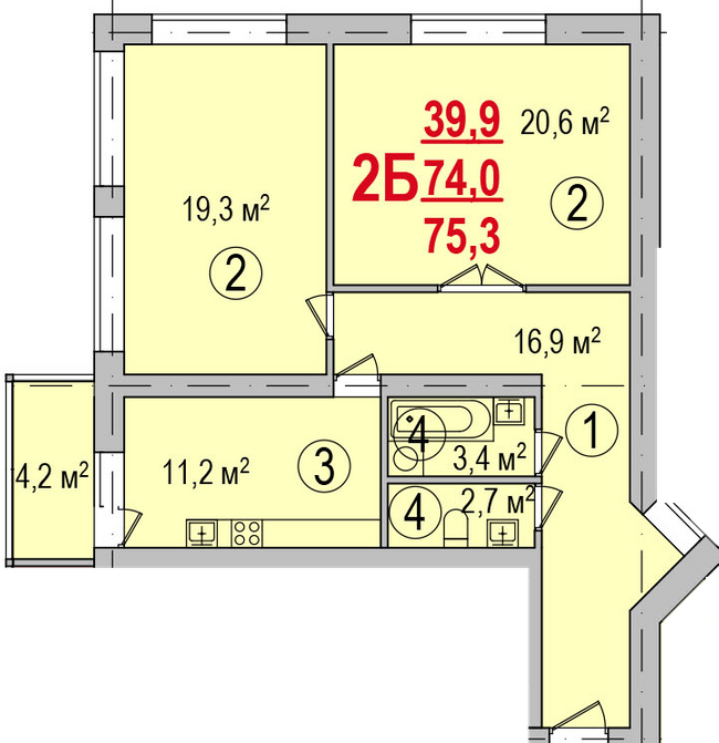 2-кімнатна 75.3 м² в ЖК Парк Стоун від 13 500 грн/м², Херсон