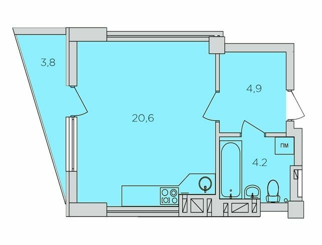 1-кімнатна 30.8 м² в ЖК 360 від забудовника, Рівне