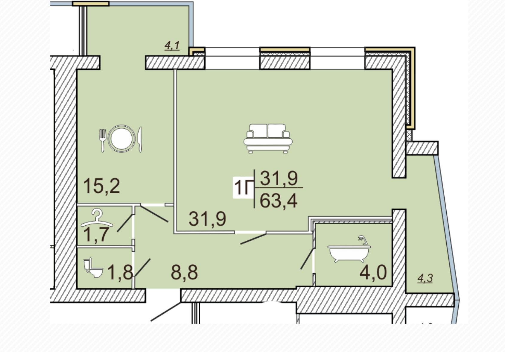 1-комнатная 63.4 м² в ЖК Сімейний Lux от 16 000 грн/м², Черкассы