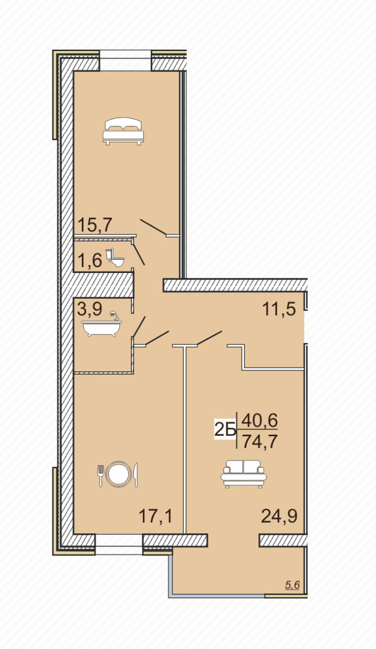 2-комнатная 74.7 м² в ЖК Сімейний Lux от 16 000 грн/м², Черкассы