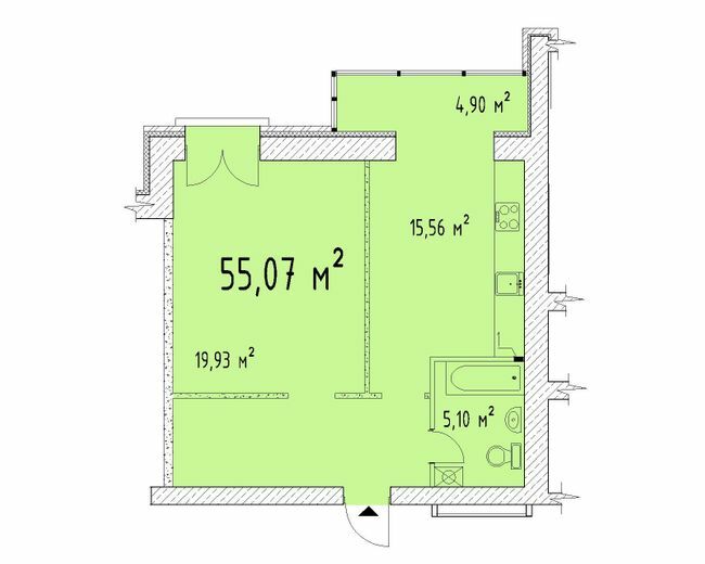 1-кімнатна 55.07 м² в ЖК Графський від забудовника, Черкаси