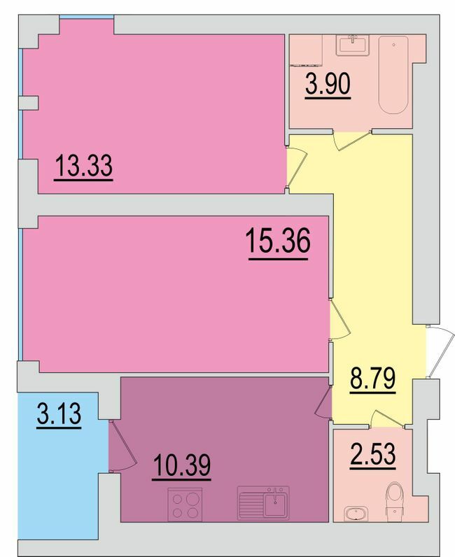 2-комнатная 57.45 м² в ЖК Перлина Дніпра от застройщика, Черкассы