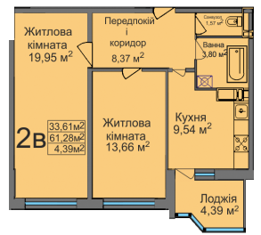 2-кімнатна 61.28 м² в ЖК на вул. Тараскова, 5 від 17 500 грн/м², Черкаси