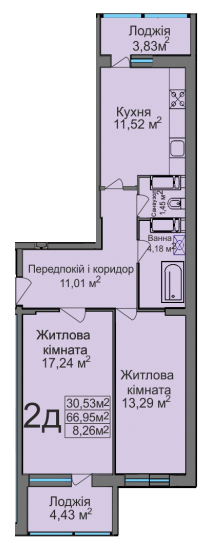 2-комнатная 66.95 м² в ЖК на вул. Тараскова, 5 от 17 500 грн/м², Черкассы