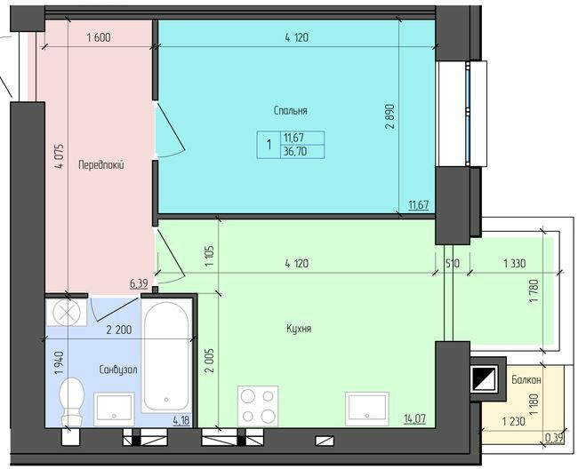 1-кімнатна 36.7 м² в ЖК Eco House від 13 300 грн/м², Рівне