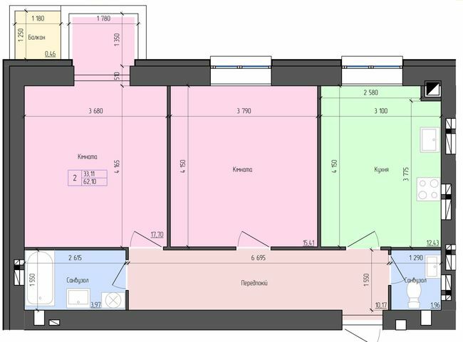 2-комнатная 62.1 м² в ЖК Eco House от 13 100 грн/м², Ровно