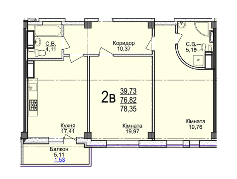 2-кімнатна 78.35 м² в ЖК Свято-Троїцький посад від 18 500 грн/м², Черкаси