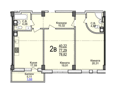 2-кімнатна 91.79 м² в ЖК Свято-Троїцький посад від 18 500 грн/м², Черкаси