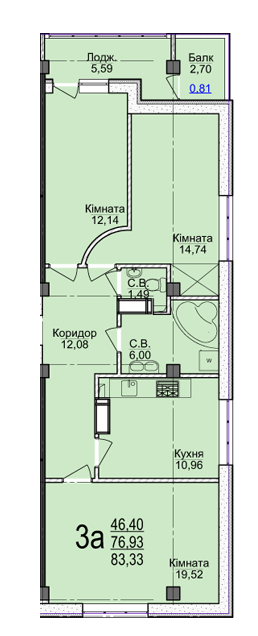 3-комнатная 83.33 м² в ЖК Свято-Троицкий посад от 16 000 грн/м², Черкассы