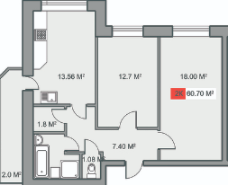 2-комнатная 60.7 м² в ЖК Новий Парковий от застройщика, Черкассы