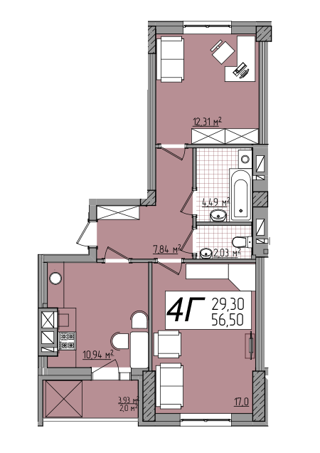 2-комнатная 56.5 м² в ЖК Олимп от 13 900 грн/м², Ровно