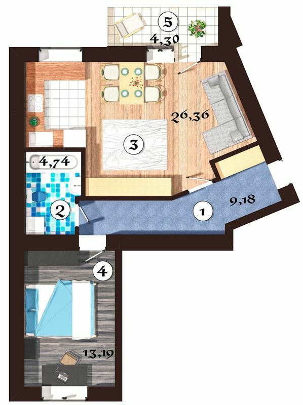 1-комнатная 54.7 м² в ЖК Тарасова світлиця от 8 500 грн/м², г. Канев